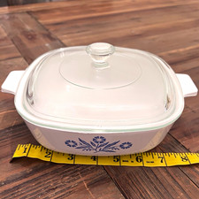 CorningWare P-1-B 1 Qt Square Casserole With Lid White Blue Floral picture
