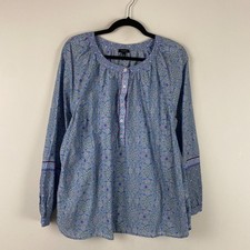 Talbots Long Sleeve Peasant Cotton Top XL Popover Long Sleeve Blue picture