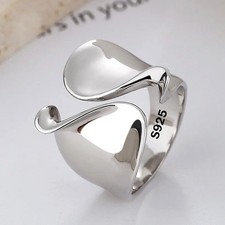 925 Sterling Silver Adjustable Open Ring for Women Minimalist Statement Jewelry picture