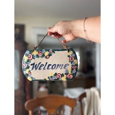 Adorable hand painted ceramic vintage “welcome” sign, cottage, farm, signed picture