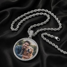 2.30Ct Round Cut Moissanite Personalized Picture Men's Pendant White Gold Plated picture