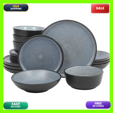 Gibson Elite Tribeca Loft 16-Piece Dinnerware Set Black And Blue Reactive Glaze picture