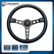 BLACK EDITION 350mm/14inch MOD07 Deep Dish Leather Sport Steering Wheel NEW picture