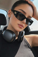 Balenciaga BB0361SK Unisex Sunglasses 54‑18‑140 Black Rectangle Gold BB Logo picture