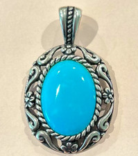 Vintage sterling silver & light blue turquoise cabochon pendant picture
