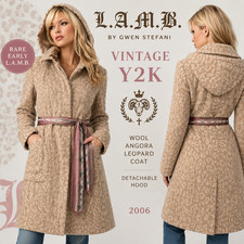 Vintage L.A.M.B. Gwen Stefani Wool Angora Leopard Coat Detachable Hood Y2K XS-S picture