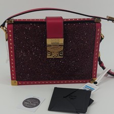MCM Red SWAROVSKI Crystals Studded Box Crossbody Bag Gold Hardware Clasp Small picture