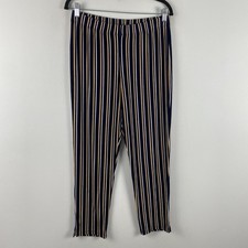 Chicos Travelers Slim Ankle Pants Size 1 US Medium Navy Tan Stripe Slinky Knit picture