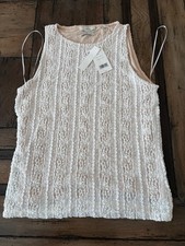 Vince High Neck Shell Top Women's Small Off White Lace Trim Sleeveless Pullover picture