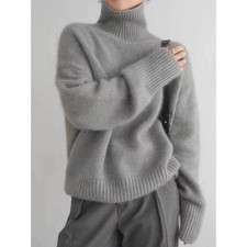 Autumn Thick Cashmere Blend Knitted Women High Neck Knitted Warm Loose Sweater picture