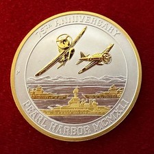 2016 1 Troy OZ .9999 Silver Tuvalu “PEARL HARBOR COIN”  w/ 24K Gilding by SFS picture