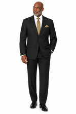 Vinci Men's Black Solid Classic Regular Fit Suit Elastic Waist Big & Tall picture