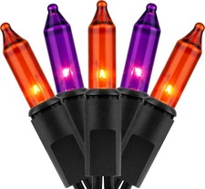 YULETIME 200 Orange Purple Halloween Lights, 2-Set 21 ft 100 ct Black Wire picture