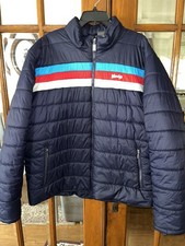 Wendy's Mens 2XL Puffer Coat Blue Retro Stripe Employee Full Zip Barco New picture