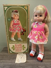 Vintage 1964 Mattel Baby First Step Doll w/Roller Skates & Box Not Working picture