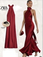 ZARA NEW WOMAN MAROON LONG SATIN HALTER DRESS size L  picture