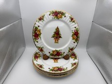 4x Royal Albert Bone China OLD COUNTRY ROSES Holiday Christmas Tree Salad Plates picture