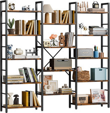 Triple Column 5 Tier Bookshelf Industrial Large Bookcase with 14 Open Display S picture