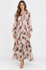 REISS ASTER WOMENS US 6 FLORAL RUFFLE MIDI MAXI DRESS CREAM SHEER picture