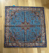 Vintage Textile Tablecloth Turquoise Blue Paisley 38.5x38in. picture