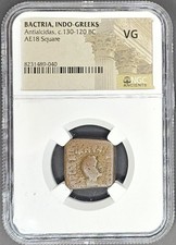 Antialcidas AE 18 Square Bactria, Indo-Greeks Coin c.130-120 BC NGC VG picture