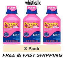 Pepto Bismol ULTRA Liquid, Stomach Relief, Anti-Diarrheal, 12 Fl oz Each- 3 Pack picture
