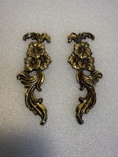 2 Antique brass MCM embellishment flowers brass decoration Hardware Cabinet (57) picture