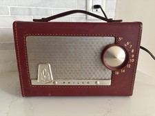 1956 Philco E-675-124 ‘The Sportster’ tube-type AM Radio, Red leather carry case picture