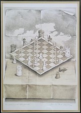 Surreal ILLUSION CHESS Art Print  WARPED CHESSBOARD Framed - SANDRO DEL PRETE  picture