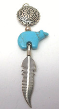 Vintage Quoc Turquoise and Sterling Silver Navajo Feather Signed Pendant picture