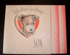 Vintage Multi-Page Peek-a-Boo Cut-Out Puppy Dog Terrier Valentine card c. 1940s picture
