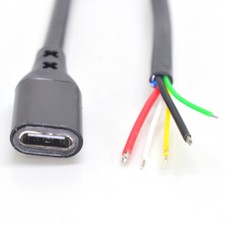 10pcs 1ft/30cm USB C Type-C Female Cable 5A 20AWG 5core Power Pigtail DATA Cable picture