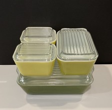 Vtg. Pyrex Olive, Avocado, Lime Green complete Refrigerator Dish Set with Lids picture