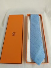 Hermes Paris Blue H Patterned Silk Necktie Made In France picture