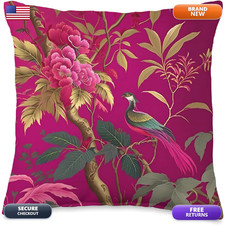 Thibaut Daintree Fuchsia Botanical Bright Chinoiserie Throw Pillow 16x16 picture