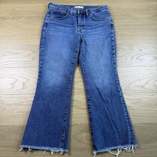 Madewell Jeans Women 29P Mid Rise Kick Out Wide Leg Cropped Raw Hem Blue picture