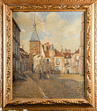 Georges Plasse 1920 Oil Painting French Town Center Impressionist Canvas Framed picture
