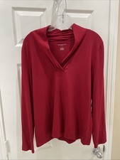 TALBOTS Womens Sz L Long Sleeve Pretty Red V Neck Top Pull Over Gorgeous picture