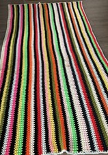 80s Vintage Rainbow Stripe Handmade Crochet Knit Afghan Throw Blanket XL 100x50 picture