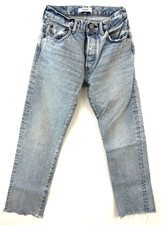 NEW MOUSSY VINTAGE Peoria Straight Raw Hem Denim Jeans - Light Blue - 26 picture