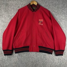 Vintage Faconnable Albert Goldberg Letterman Jacket Mens Small Red Wool 90s Snap picture
