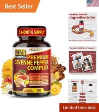 Organic Cayenne Pepper 9IN1 Complex 12,900Mg with Cinnamon, Ginger, Turmeric USA picture