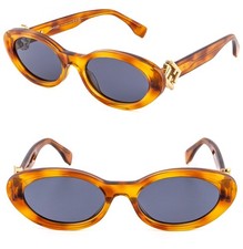 FENDI DIAMONDS Logo 40140 Havana Blue Fashion Oval Sunglasses FE40140U Authentic picture