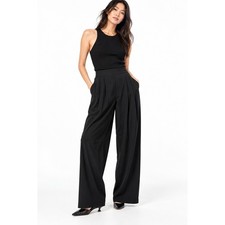 Uniqlo Ultra Stretch Active Wide Pants Black Pleated High Rise Size L NWT picture