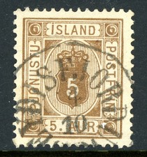 Iceland 1876 Official 5 Aur Brown *Perf 14x13½* Scott #O5 VFU T840 picture
