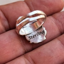Old Pawn Navajo sterling silver Ring Turquoise Coral Leaf Design size adjustable picture