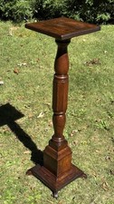 Antique Vintage Turned Quarter Sawn Tiger Oak Pedestal Plant Stand 38.25