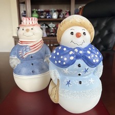 Adorable Fenton Frosty & Friend Snowman & Snowlady Patriotic Hand Painted Signed picture