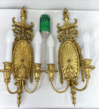 REWIRED Pair Antique Wall Sconces Art Deco Victorian Neoclassical Gilt Gold Leaf picture