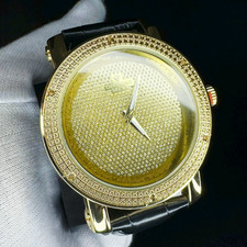 Luxury Gold Tone Men’s Diamond Watch, 18K Micron Finish ,Japan Movement Leather  picture